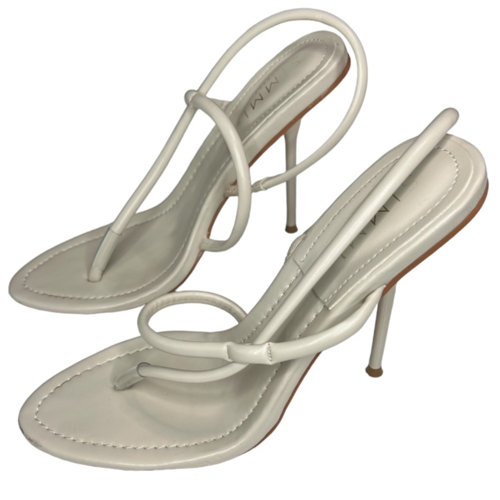 Cream Sandals with Thin Stiletto Heels and Ankle Strap